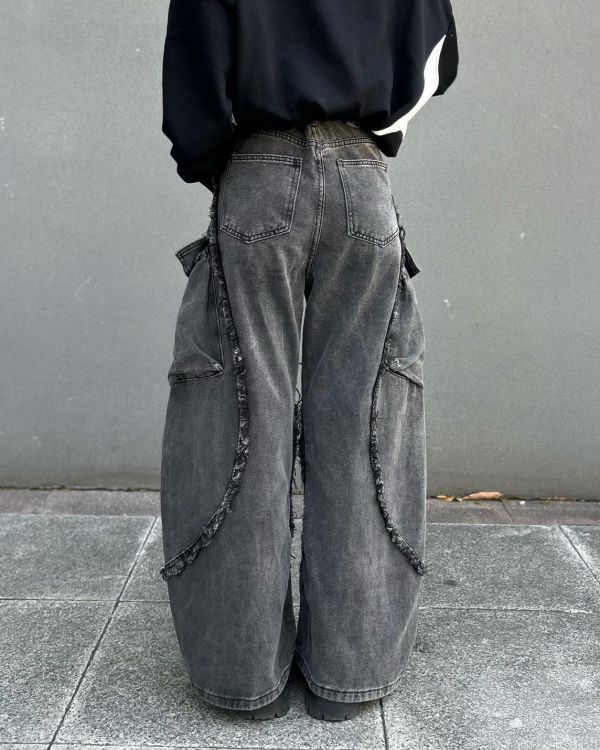 現貨【瘋搶炸裂神褲】抽鬚解構裂線彎刀褲 