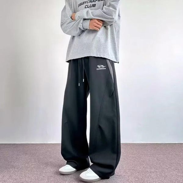 刺繡LOGO解構線條撞色直筒長褲 