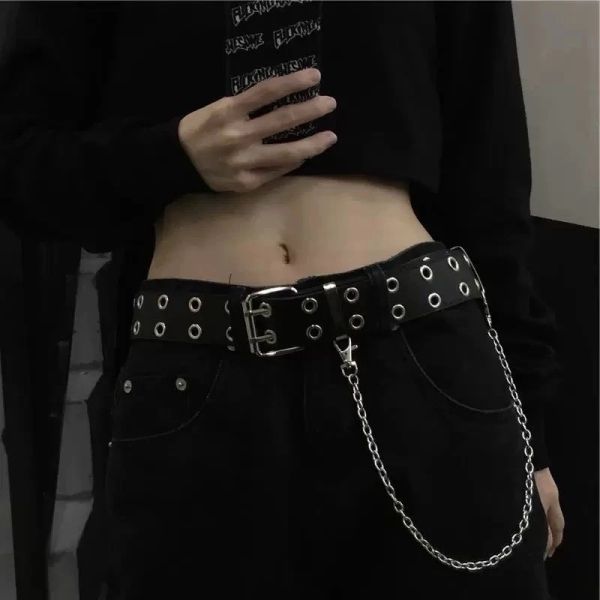 【預購】歐美雙孔洞洞褲練皮帶 