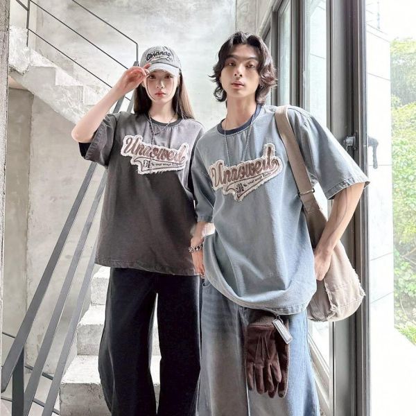 【現貨】草寫抽鬚貼布繡美式短Tee 