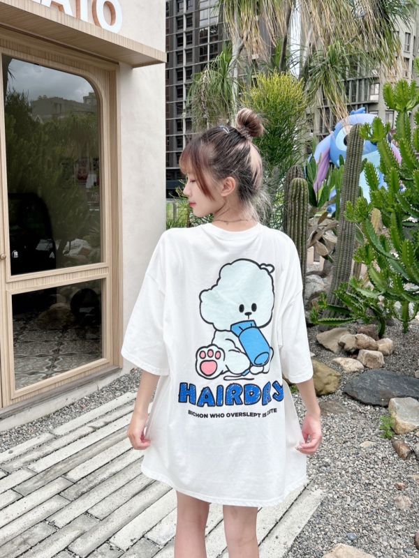 吹風機狗狗插畫印花Tee 