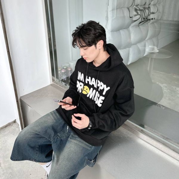 哭臉發泡英字刷毛帽Tee 