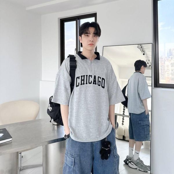 【線貨】CHICAGO立領撞色刺繡POLO衫 