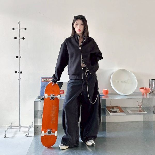 毛呢立領螺紋短版廓型外套 