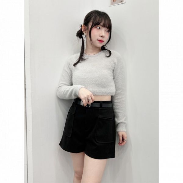 【現貨】附皮帶鬆緊毛呢短褲 