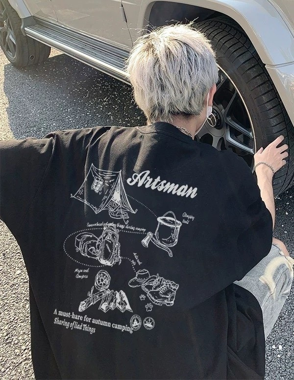 素描畫露營短Tee 