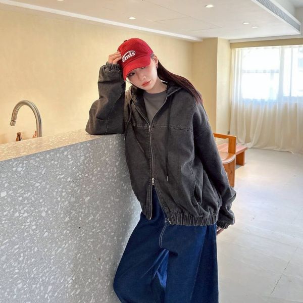 雙拉鍊羊羔毛鋪棉牛仔外套 