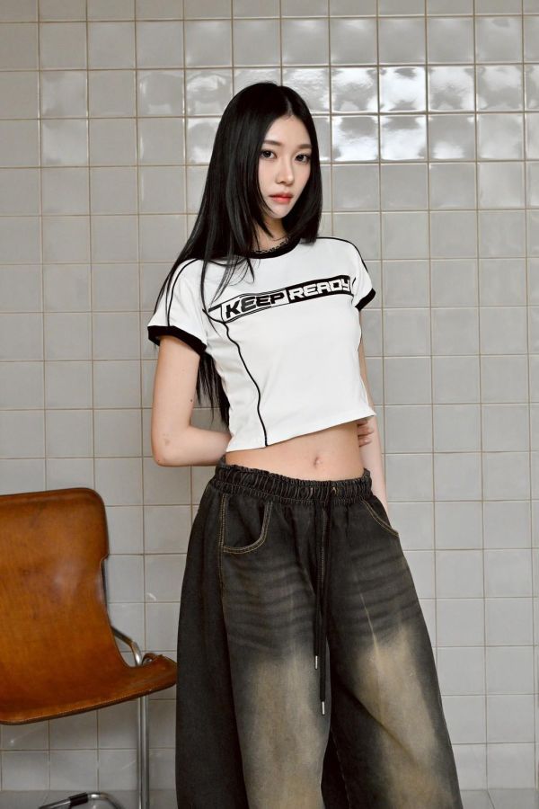 【現貨+預購】keep ready撞色織帶短版Tee 