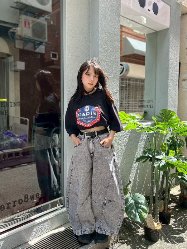 【現貨】迷霧灰感水洗刷色彎刀褲 