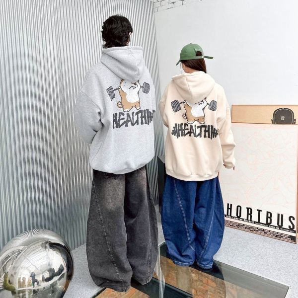 HEALTH舉重柴犬印花刷毛帽Tee 