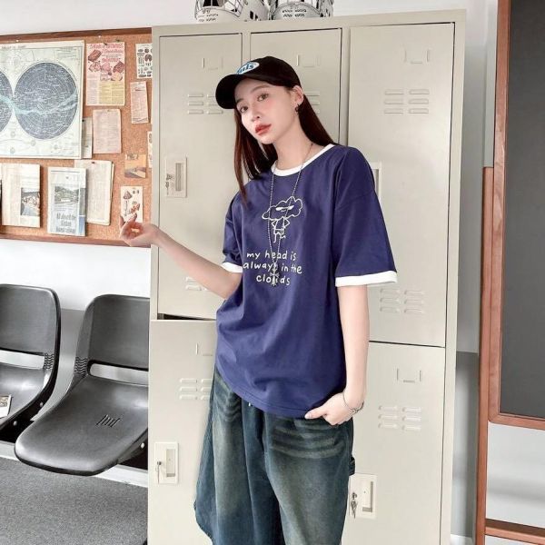 【現貨】墨鏡雲朵撞色螺紋短Tee 