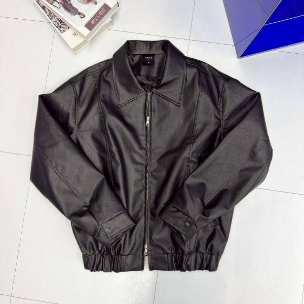 廓形剪裁雙拉鍊皮外套 