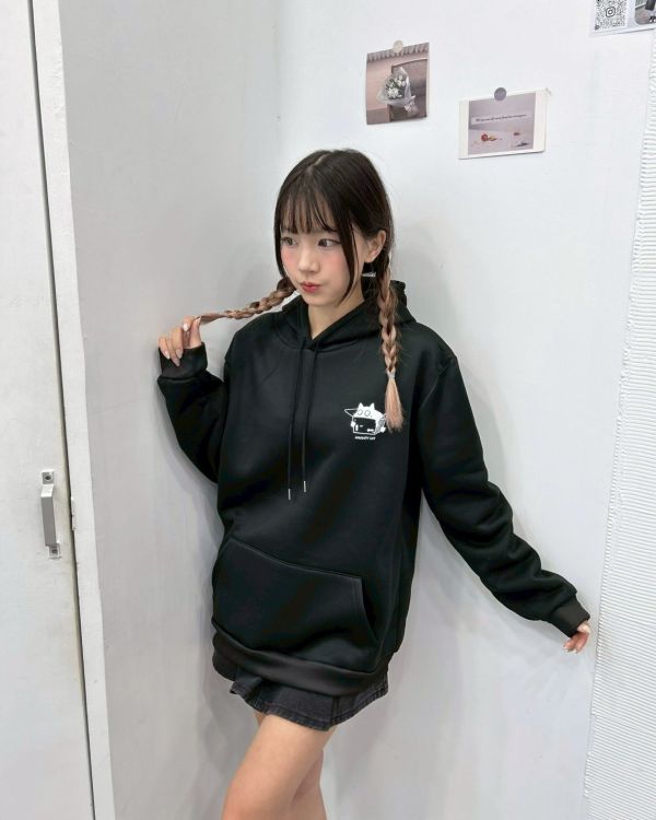 【現貨】紙箱貓咪刷毛帽Tee 