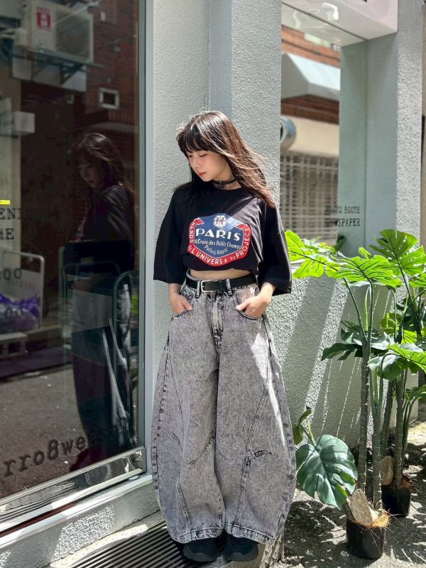 【現貨】迷霧灰感水洗刷色彎刀褲 