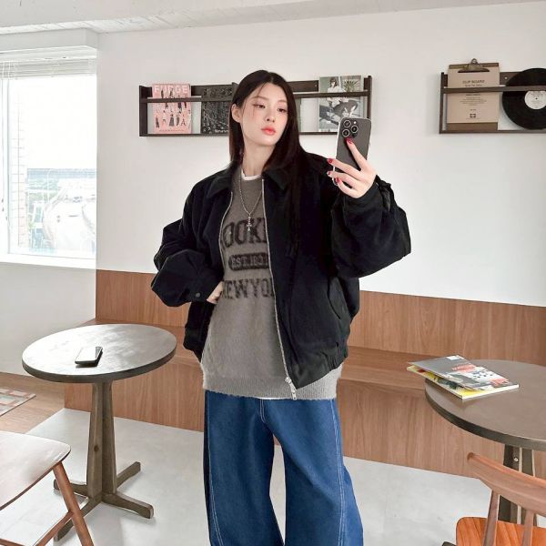 斜紋布廓形鋪棉外套 