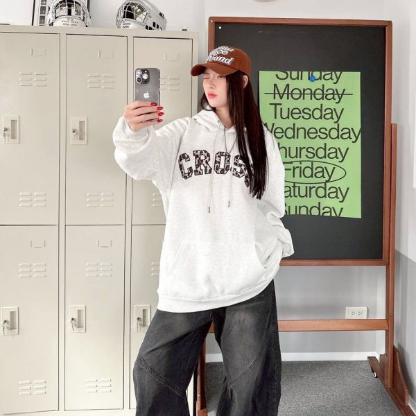 CROSS刺繡豹紋刷毛帽Tee 