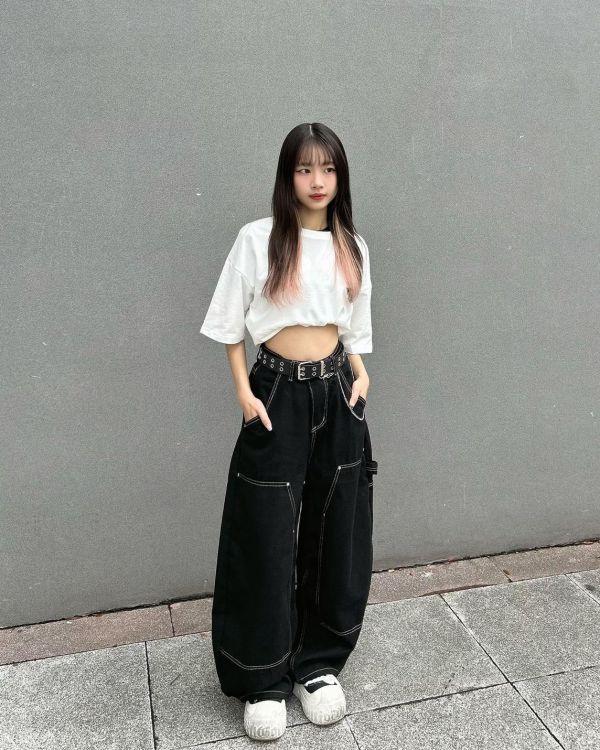 現貨+預購【逆天修腿神器】立體車線拼接工裝寬褲 