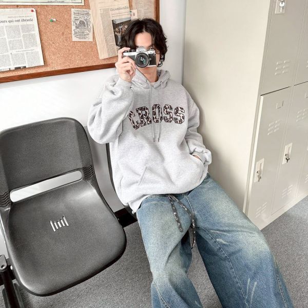 CROSS刺繡豹紋刷毛帽Tee 