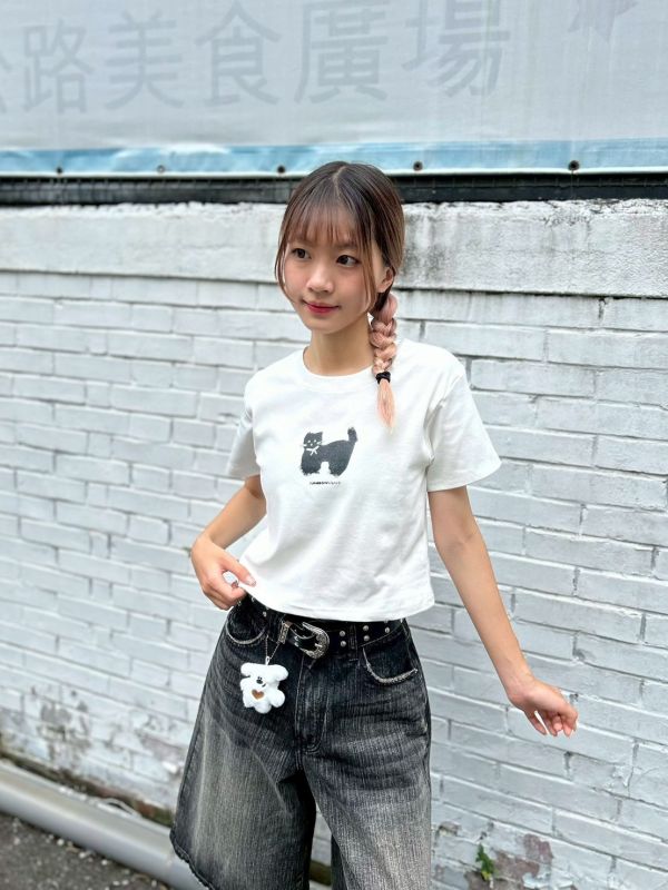 【現貨】波點黑貓短版上衣 