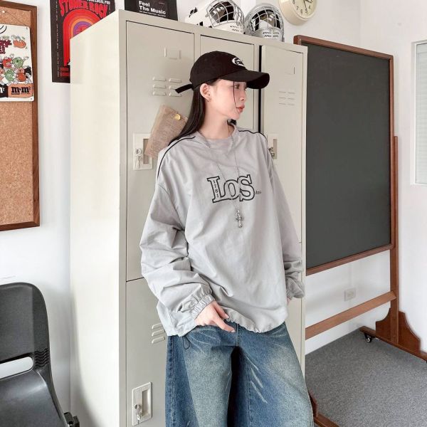 【現貨】LOS Angeles撞色滾線束口風衣 