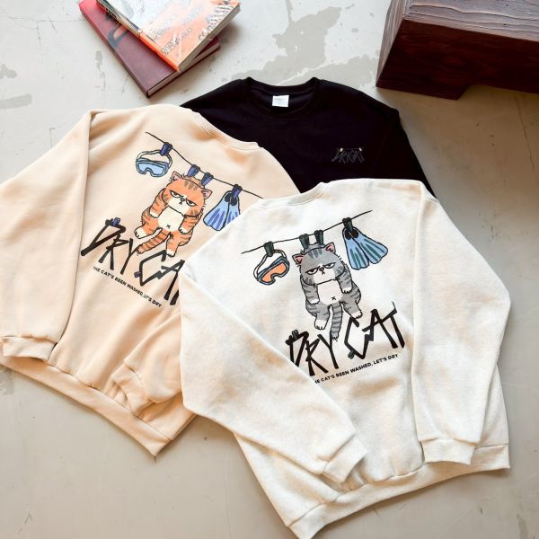 DRY CAT曬衣貓印花刷毛大學Tee 