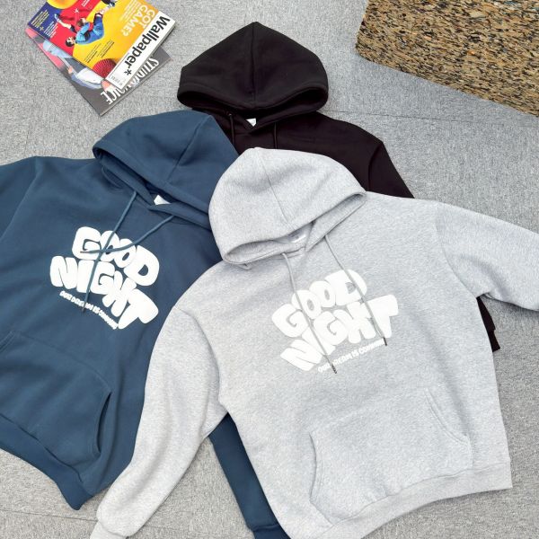 GOOD NIGHT發泡英字刷毛帽Tee 