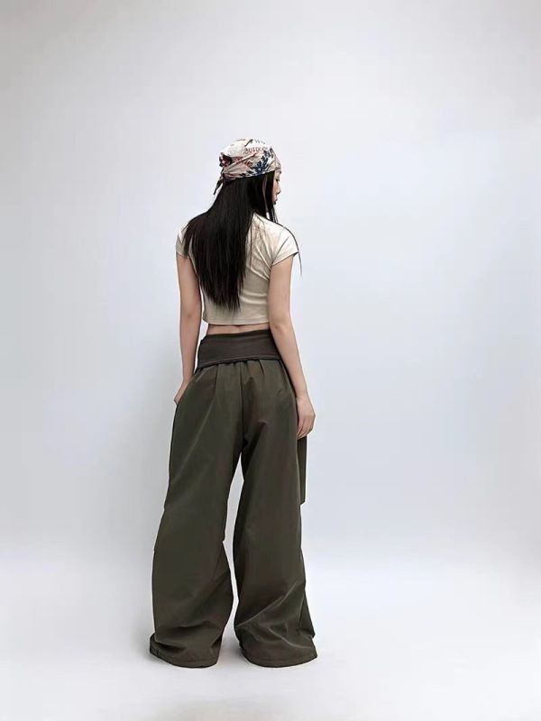 【新品預購】美式飄帶膝抓皺刷刷褲 
