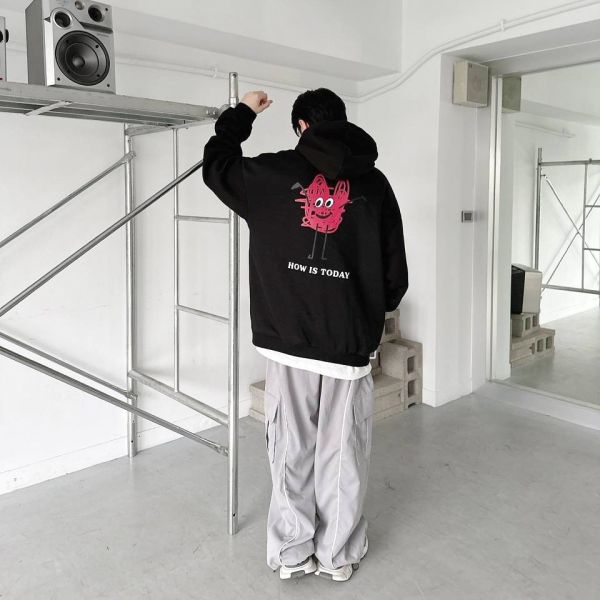 【現貨】手繪感心情表情刷毛帽Tee 