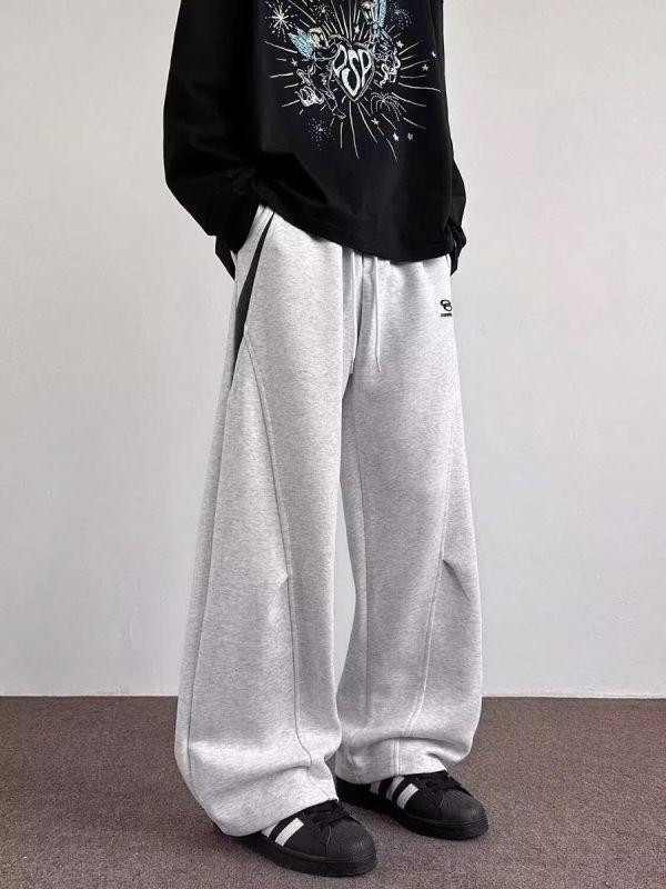 刺繡LOGO解構線條撞色直筒長褲 