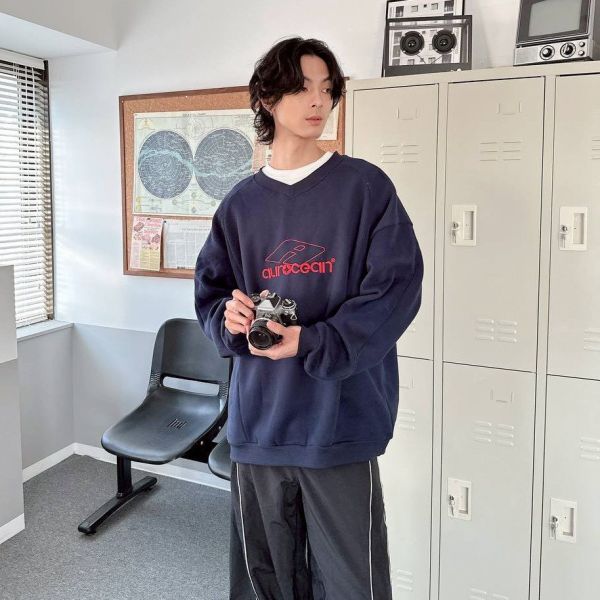 aurocean美式刺繡刷毛大學Tee 