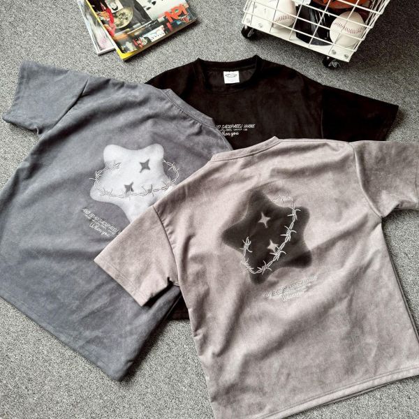 【現貨】荊棘五角星刺繡麂皮短Tee 