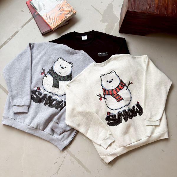 SNOW雪人插畫感刷毛大學Tee 