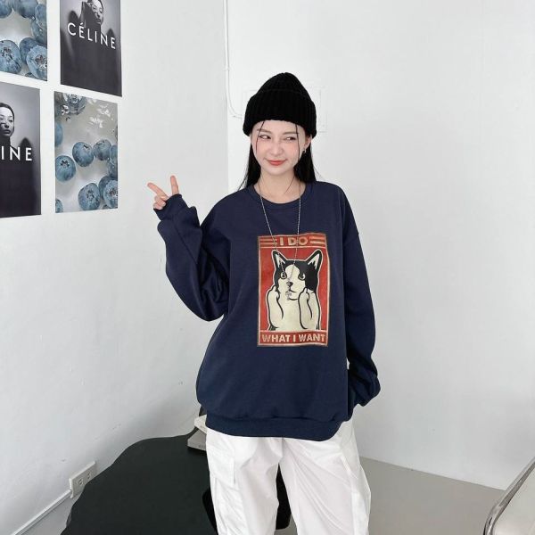 I DO中指貓印花大學Tee 