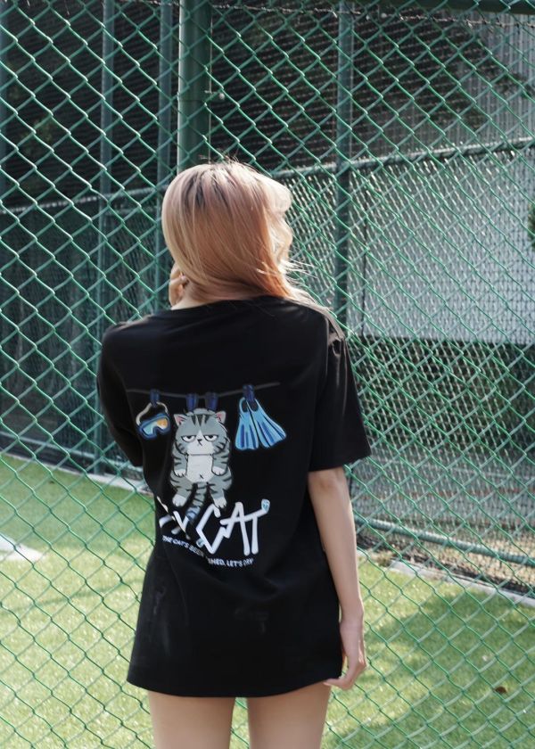 現貨【反差萌爆擊】厭世貓插畫短Tee 