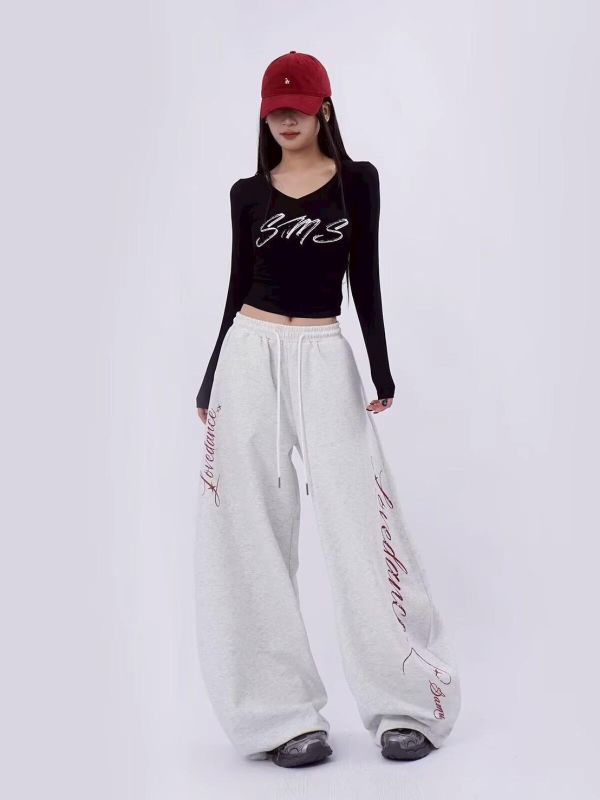 【預購】歐美字母抽繩棉褲 