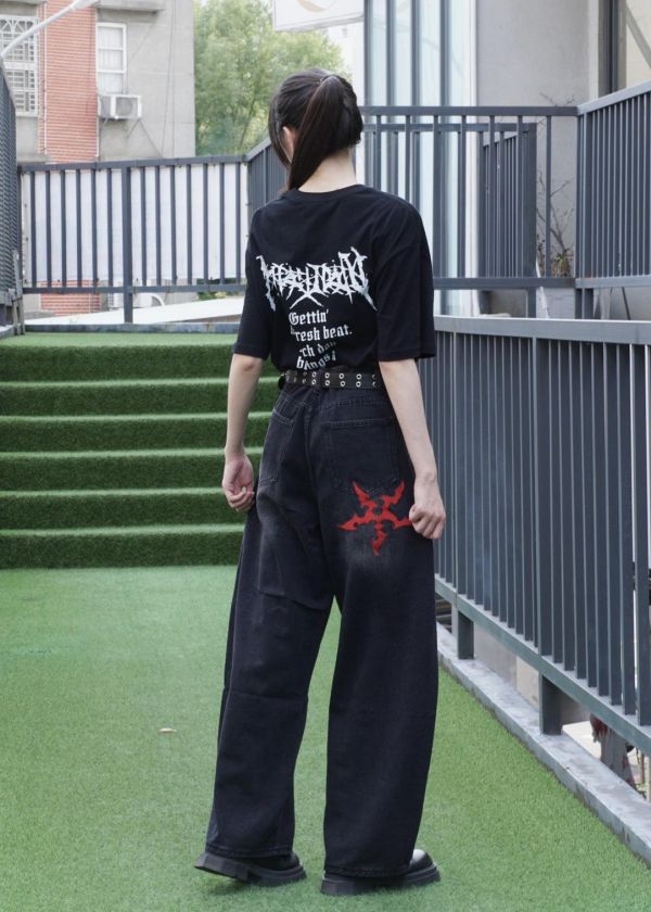 【現貨】赤焰刺繡圖騰牛仔褲 