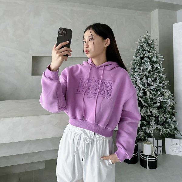 刺繡字母短版刷毛帽Tee 