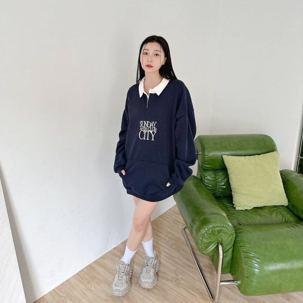 刺繡英字撞色領POLO衫 