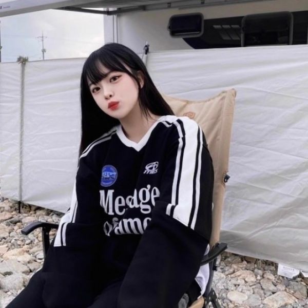 V領拼接織帶衛衣復古美式刷毛大學Tee 