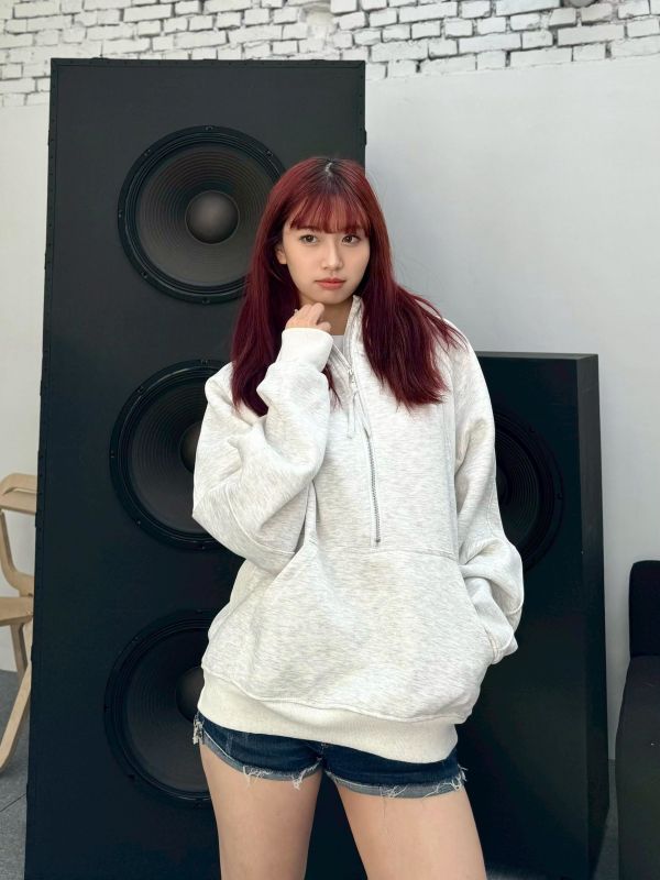 羅紋拼接半開襟連帽Tee 