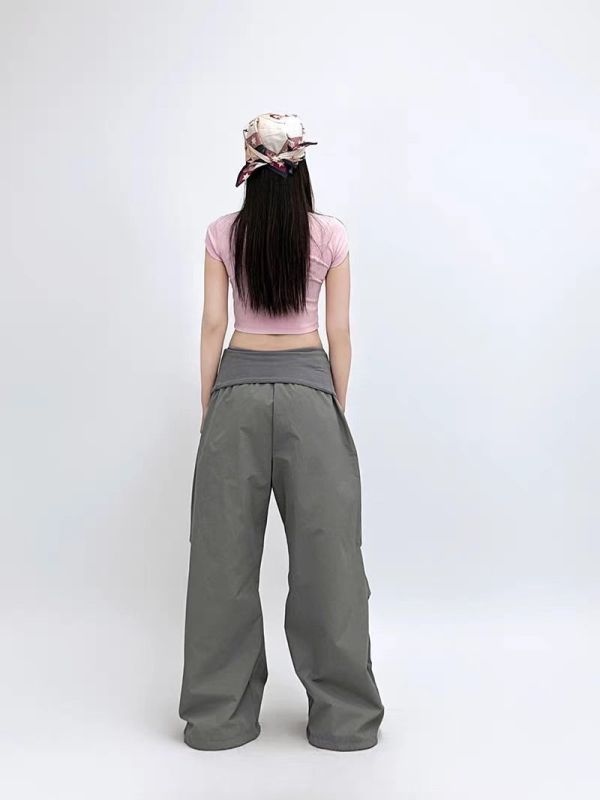 【新品預購】美式飄帶膝抓皺刷刷褲 