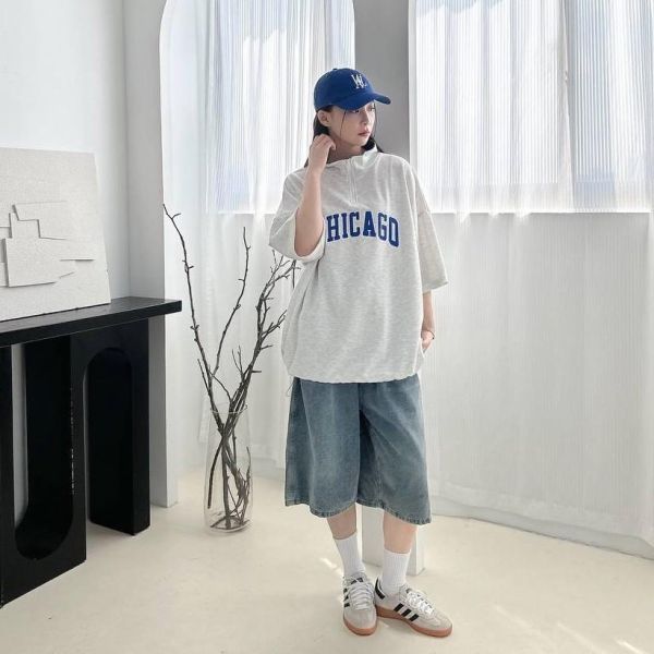 【線貨】CHICAGO立領撞色刺繡POLO衫 