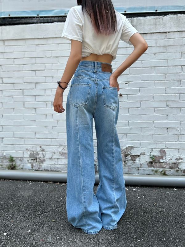 【現貨】雙釦口袋微喇叭落地寬褲 