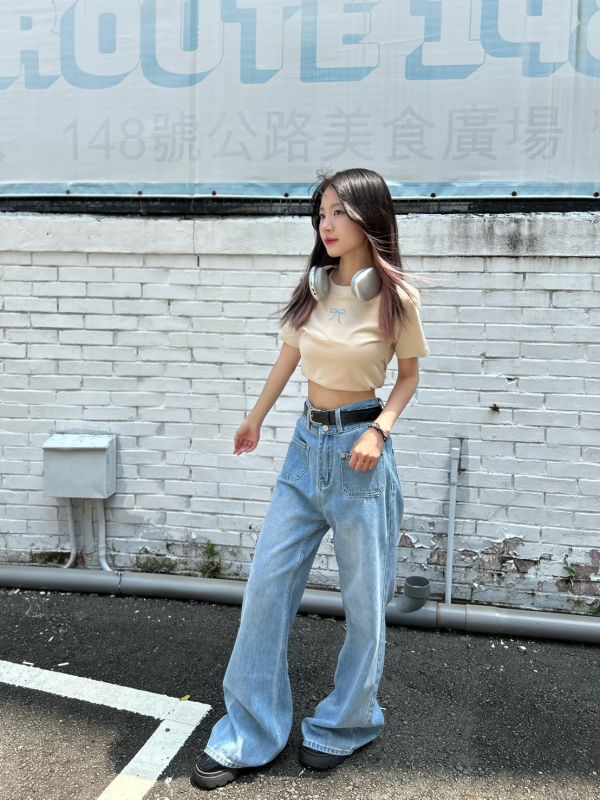 【現貨】雙釦口袋微喇叭落地寬褲 