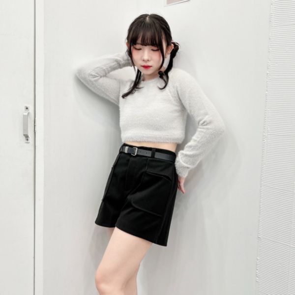 【現貨】附皮帶鬆緊毛呢短褲 