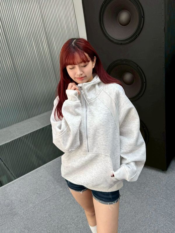 羅紋拼接半開襟連帽Tee 