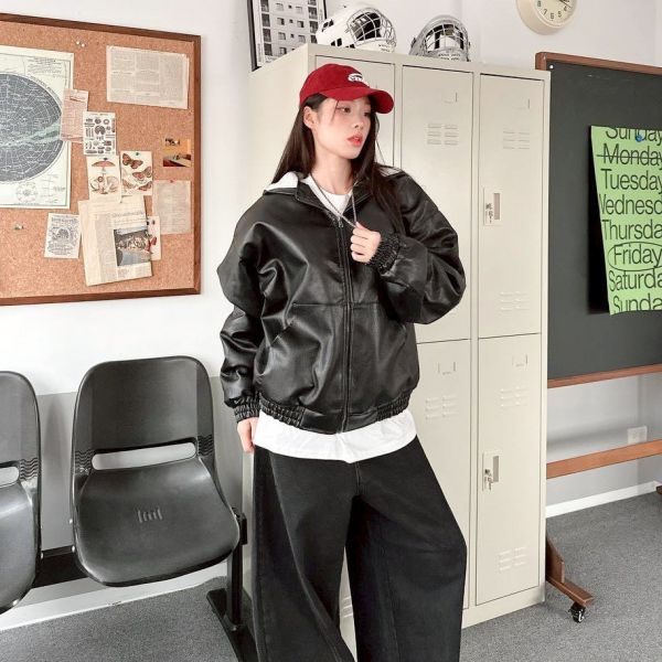 羊羔毛連帽皮外套 