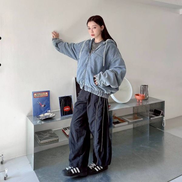 雙拉鍊羊羔毛鋪棉牛仔外套 