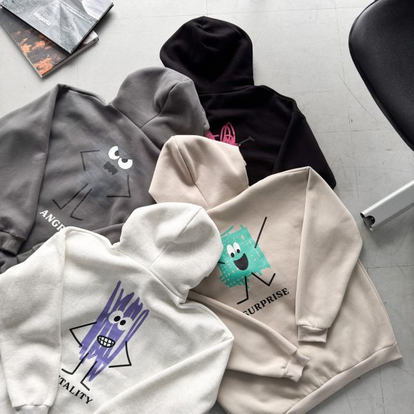 【現貨】手繪感心情表情刷毛帽Tee 