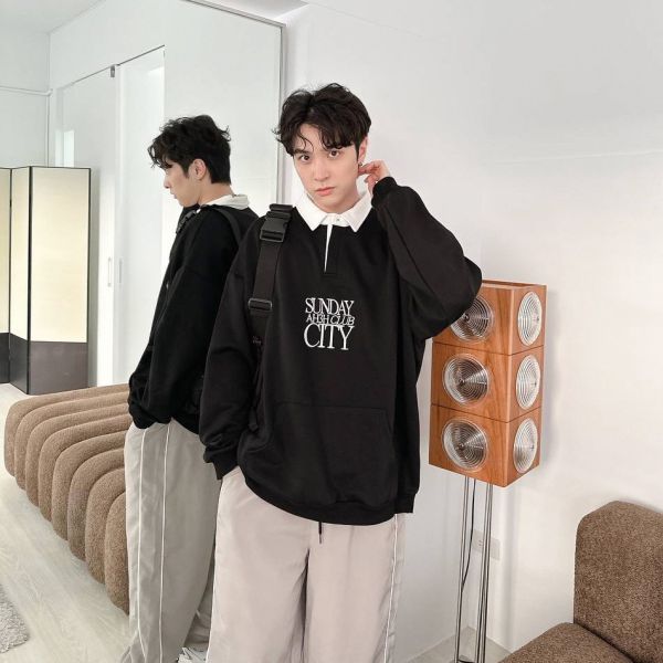 刺繡英字撞色領POLO衫 